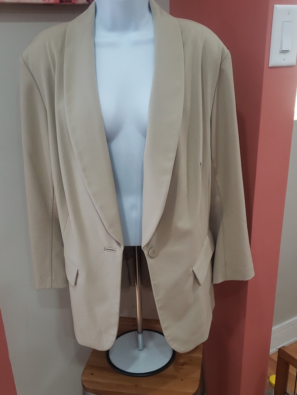 Lane Bryant Cream Open-Front Shawl Collar Blazer, Size 22